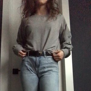 Grey, Fuzz Lined Crew Neck Sweater